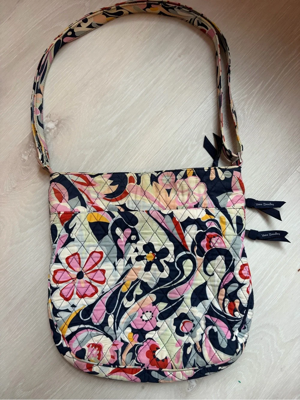 Vera Bradley Floral Paisley Quilted Crossbody in Navy, Pink & Yellow